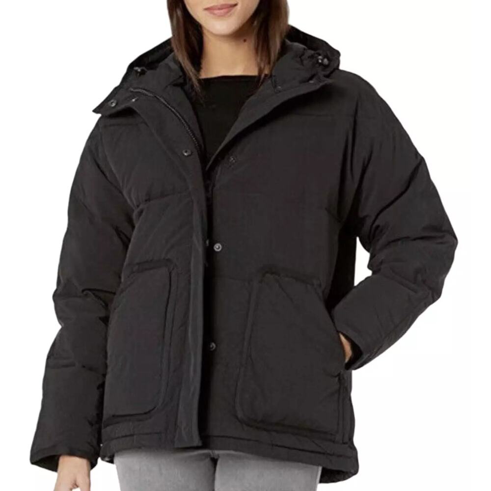 Madewell Holland Quilted Puffer Parka in Black SZ Medium Patch Pockets EUC